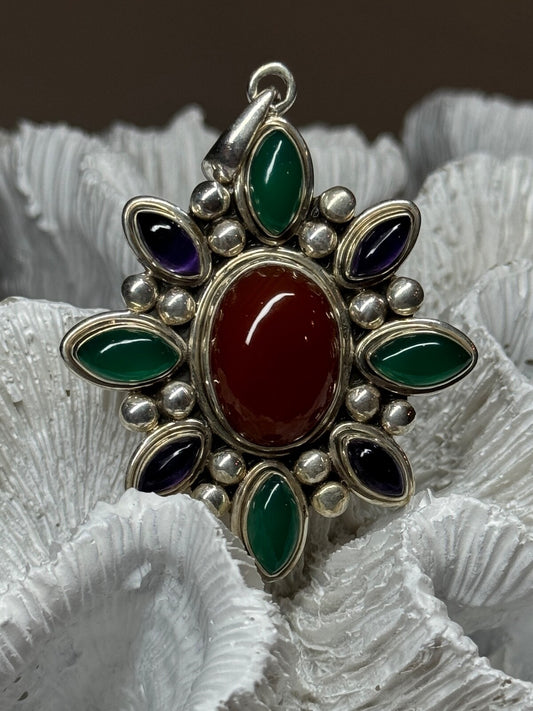 925 Sterling Silver Agate Pendant Length 2.3 Inch