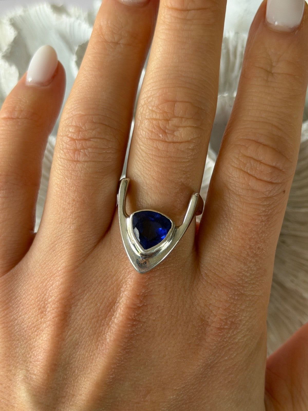 Handmade Custom 925 Sterling Silver Sapphire Ring Size 7.5