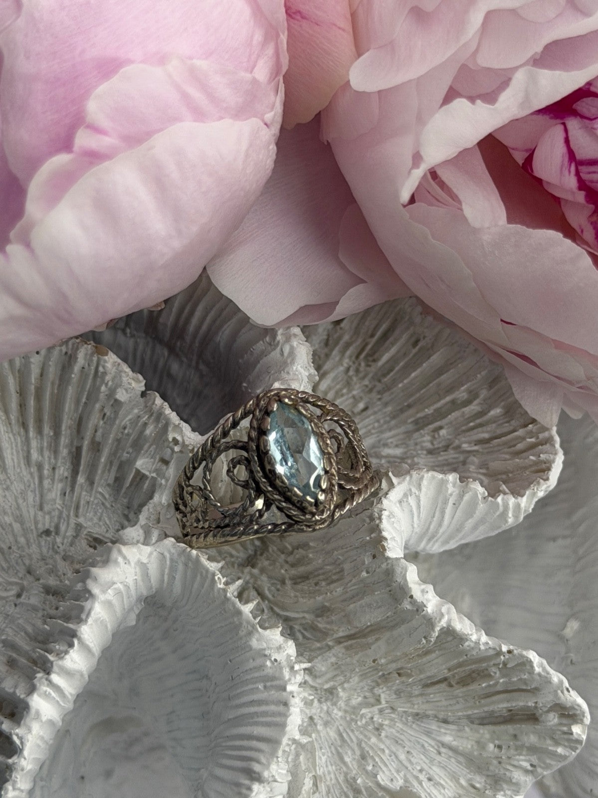 925 Sterling Silver Blue Topaz Ring Size 8