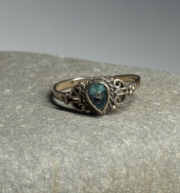 925 Sterling Silver Aquamarine Ring Size 6.5