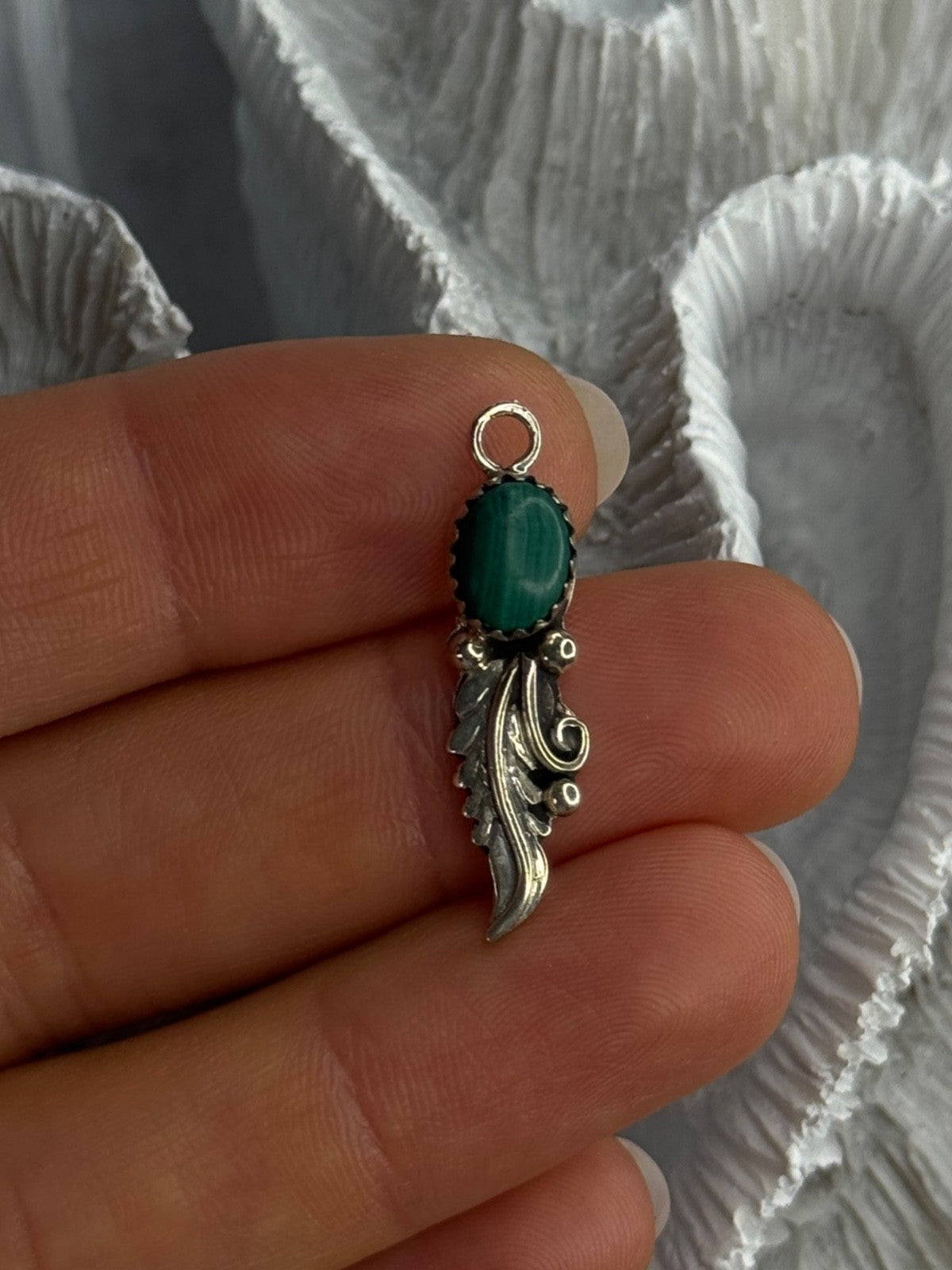 925 Sterling Silver Malachite Pendant Length 1.15 Inch