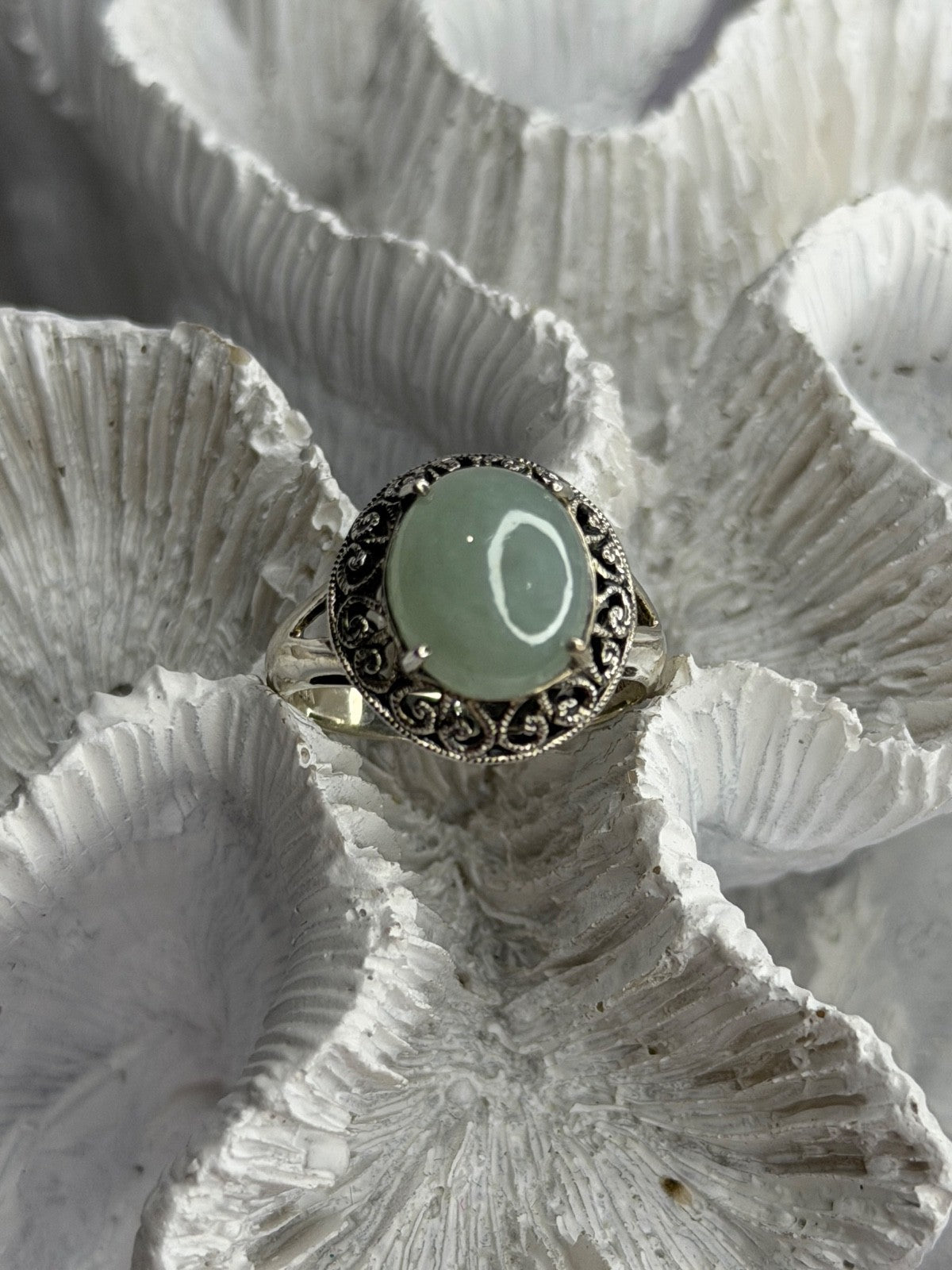 925 Sterling Silver Jadeite Ring Size 9