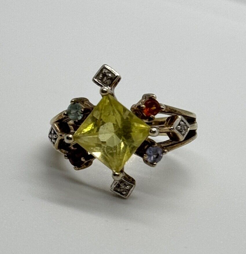925 Sterling Silver SLV Tourmalines & Diamonds Ring Size 5.5