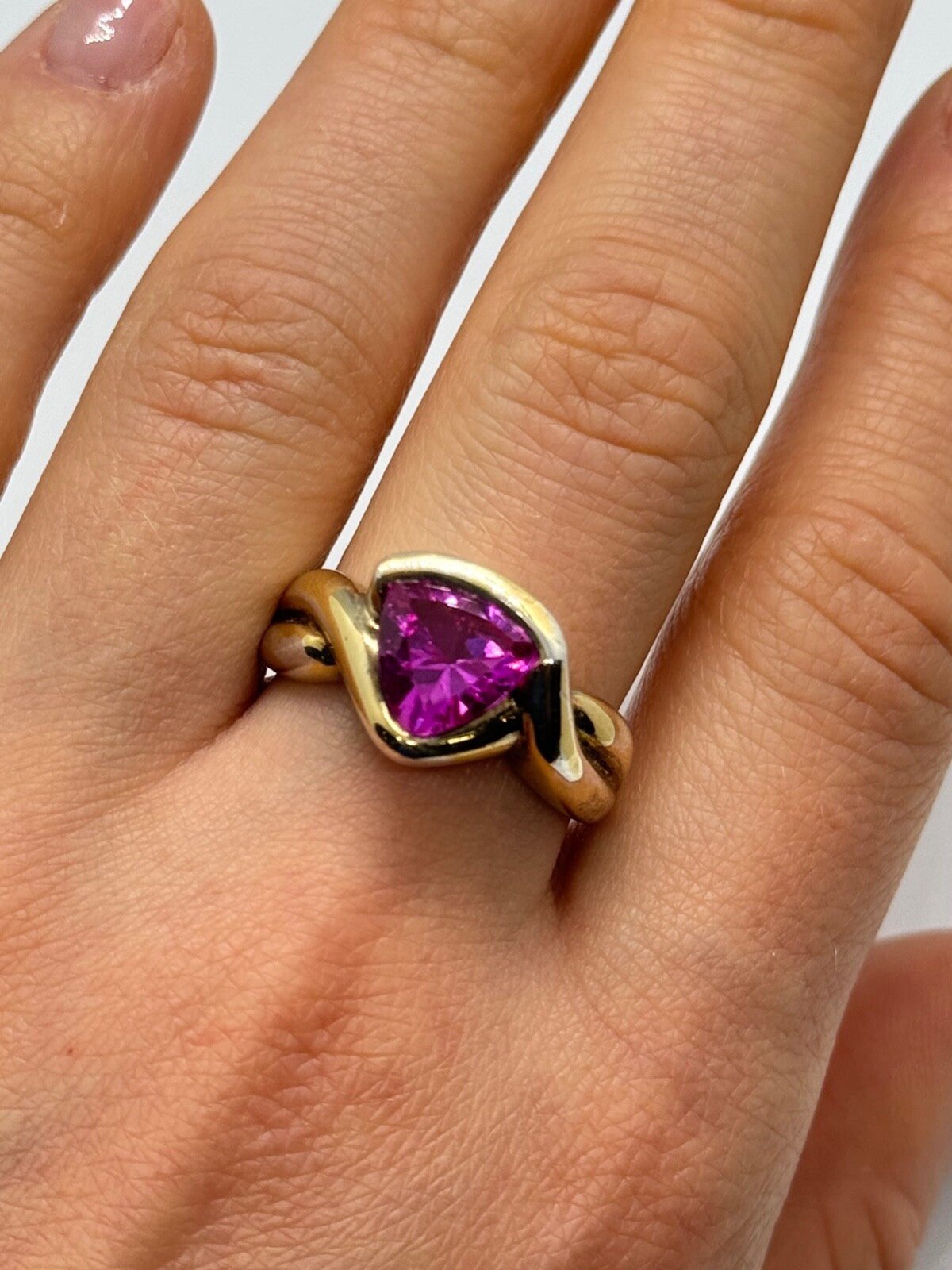 925 Sterling Silver Pink Topaz Ring Size 9
