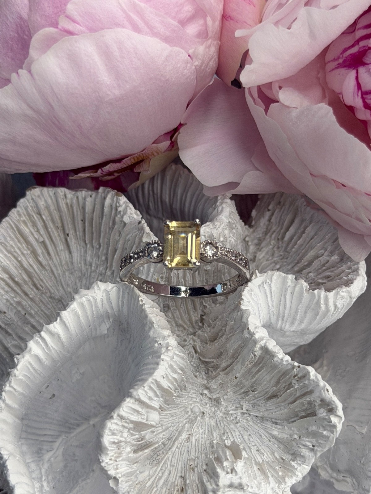 925 Sterling Silver Citrine & Beryl Ring Size 10
