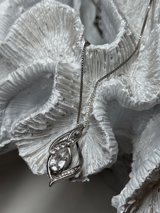 925 Sterling Silver White Sapphire Necklace Length 21/19 Inch