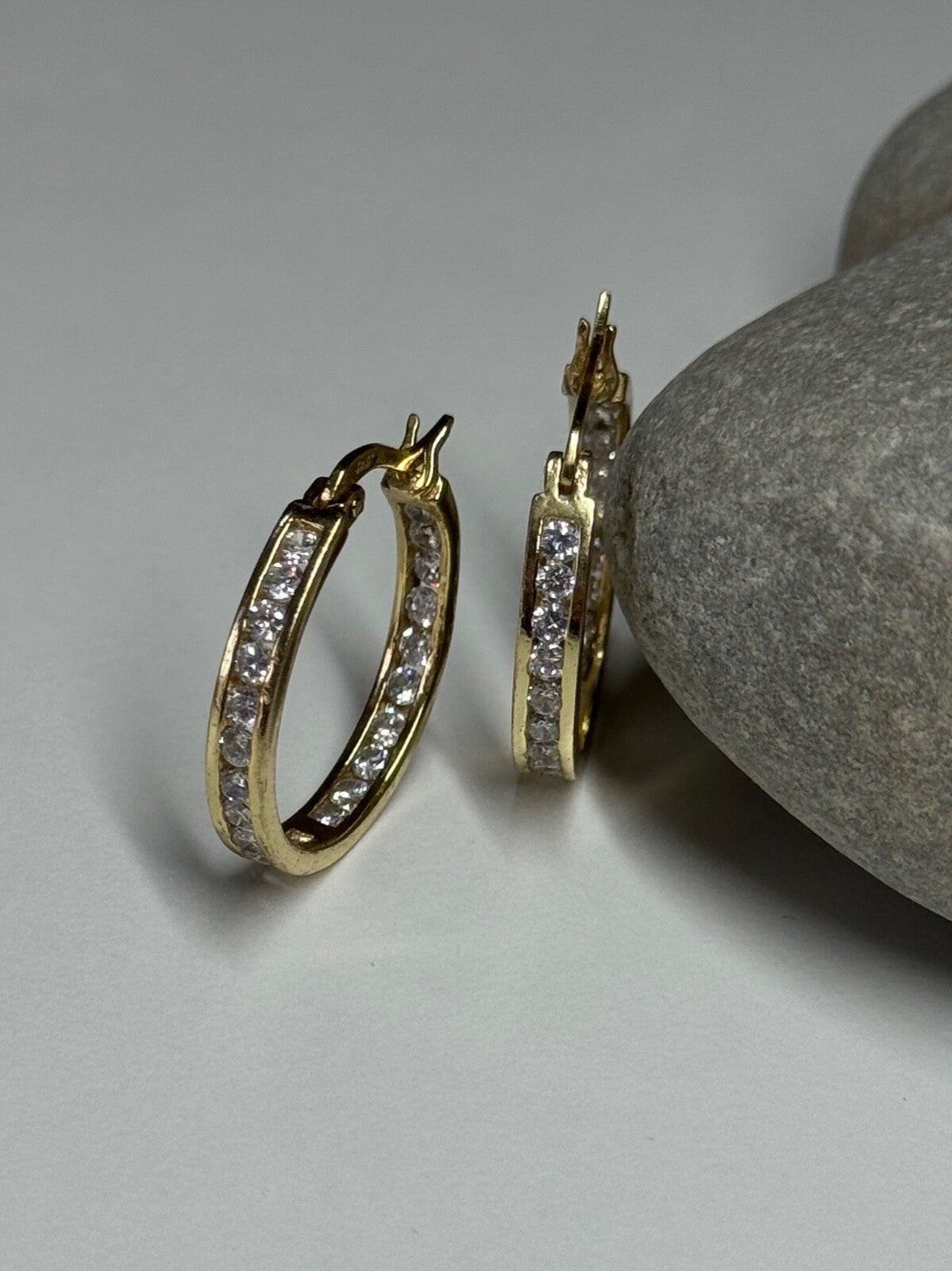 925 Sterling Silver Gold Plated CZ Earrings Length 21.5 Mm