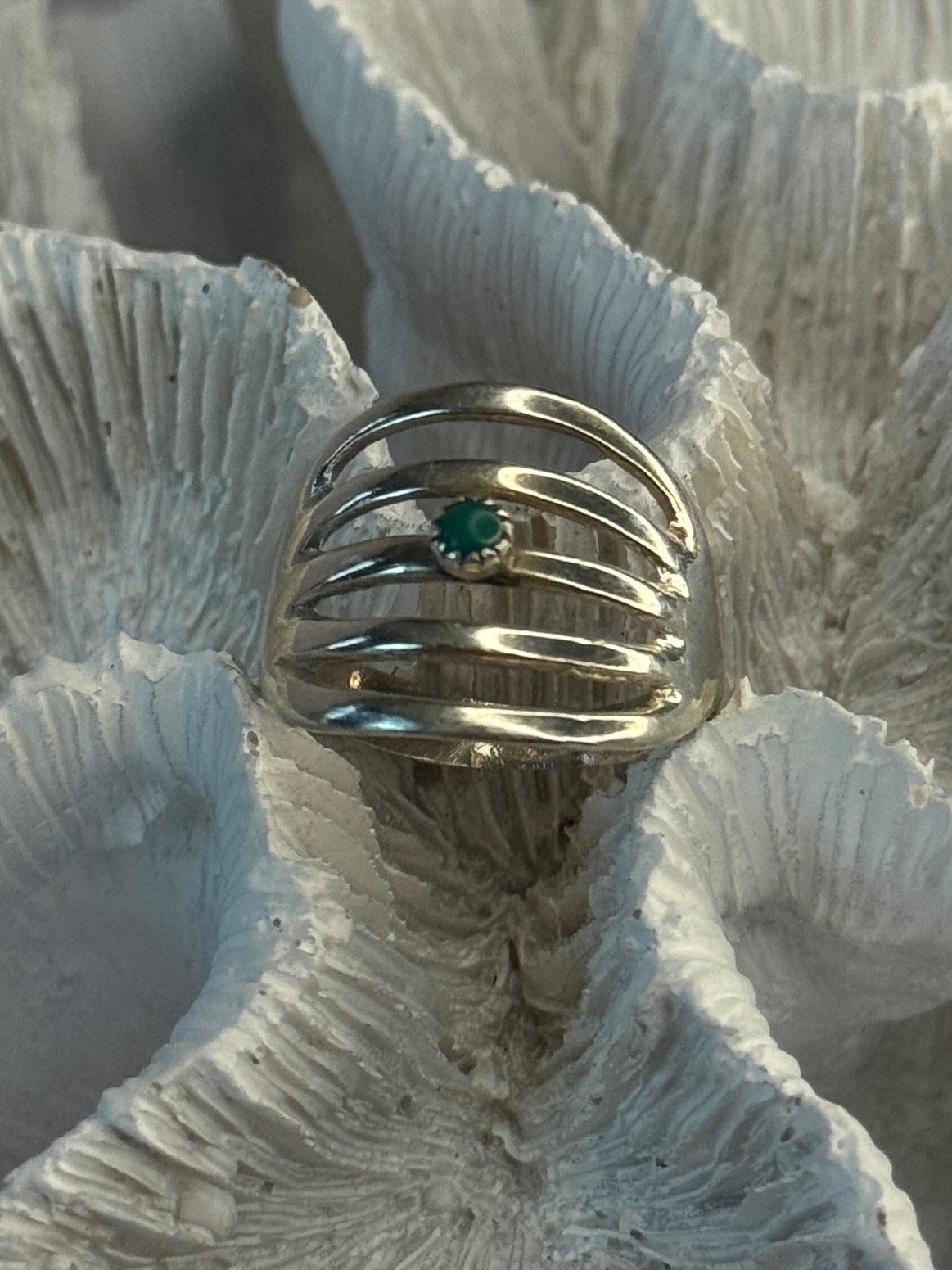 925 Sterling Silver Green Malachite Ring Size 9