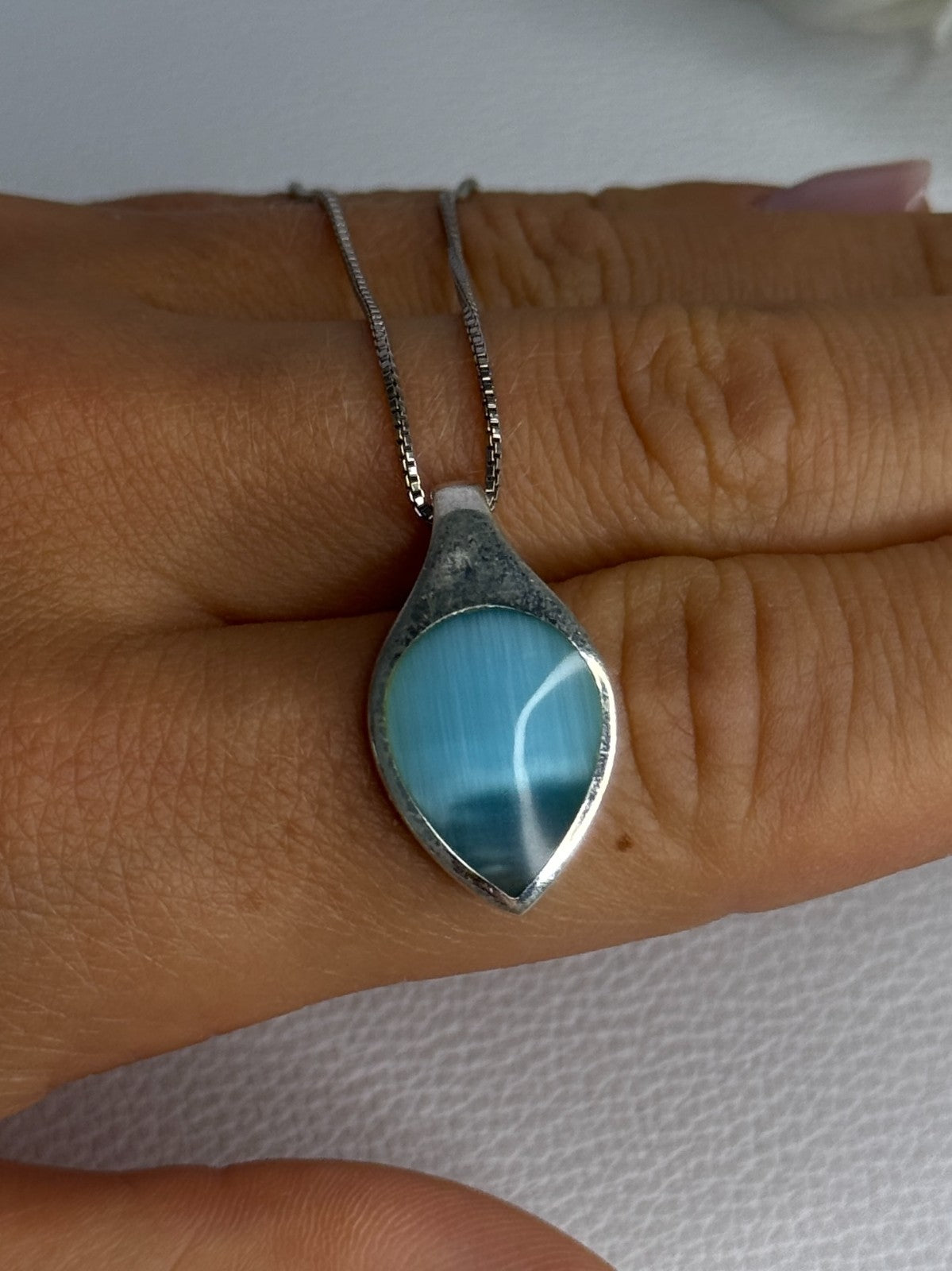 925 Sterling Silver Larimar Necklace Length 18 Inch