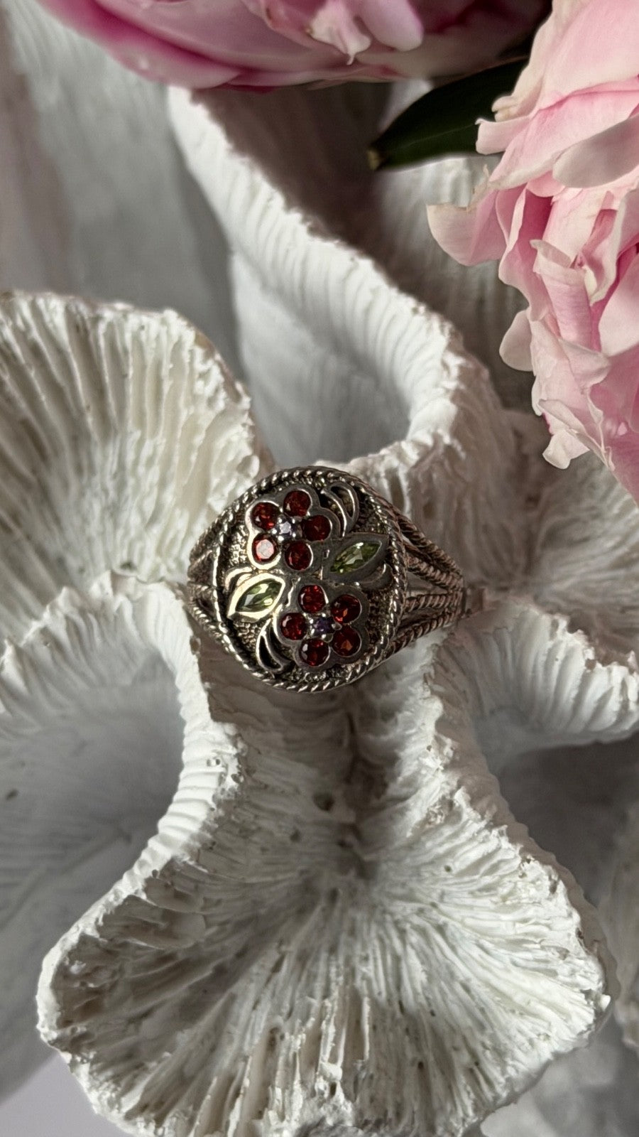 925 Sterling Silver Garnet Amethyst Peridot Ring Size 7