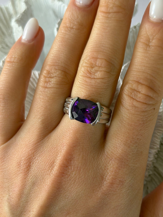 FAS 925 Sterling Silver Amethyst Ring Size 8