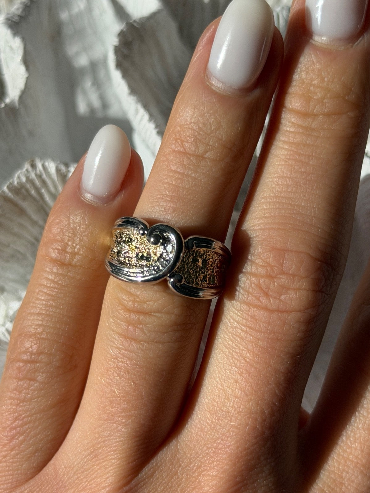 925 Sterling Silver Gold Plated Part Colorless Sapphire Ring Size 5