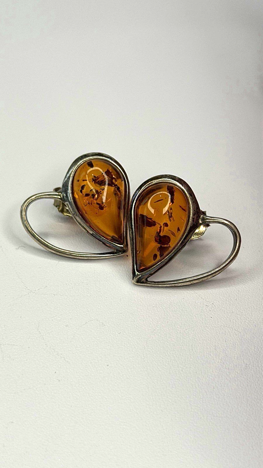 Heart 925 Sterling Silver Amber Earrings