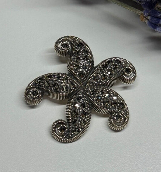 925 Sterling Silver Marcasite Starfish Brooch