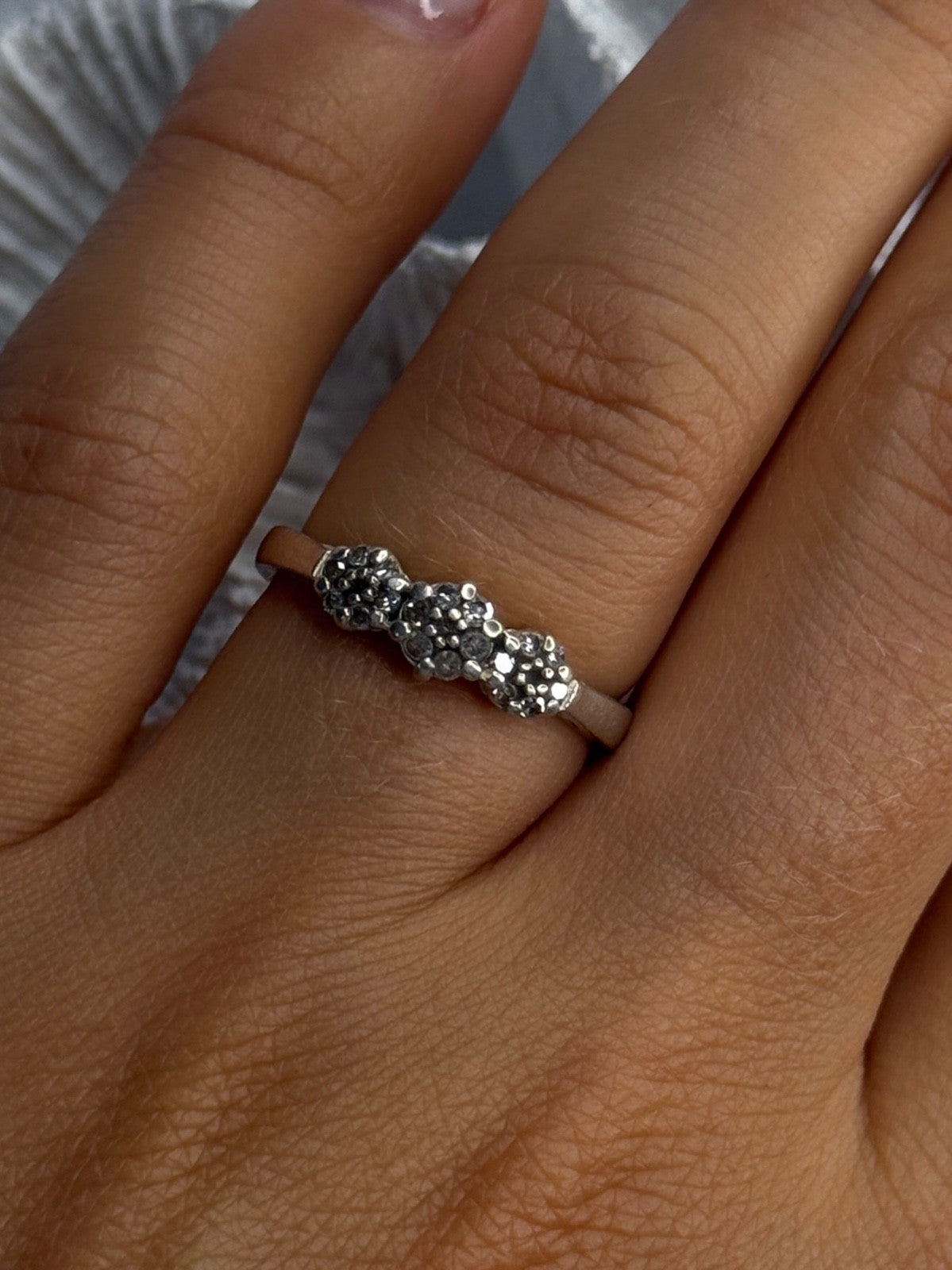 925 Sterling Silver White Spinel Flowers Ring Size 7