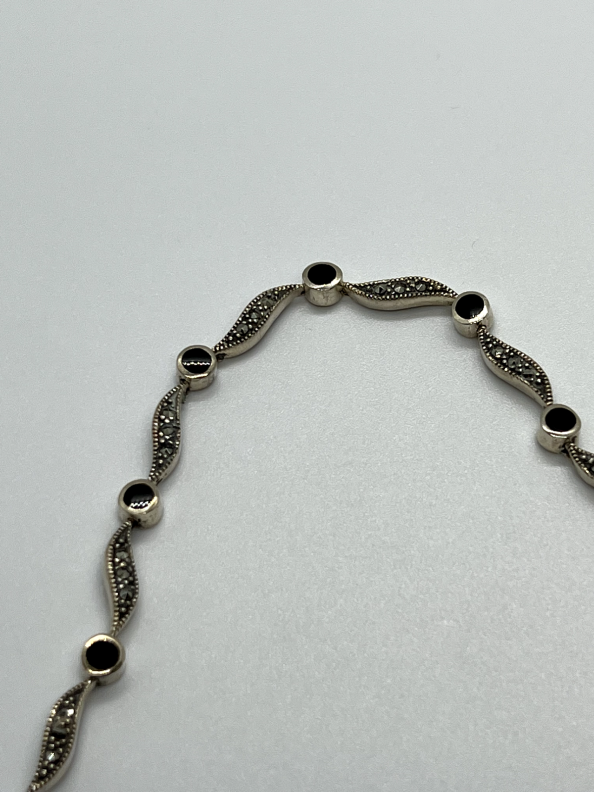 925 Sterling Silver Agate & Marcasite Bracelet
