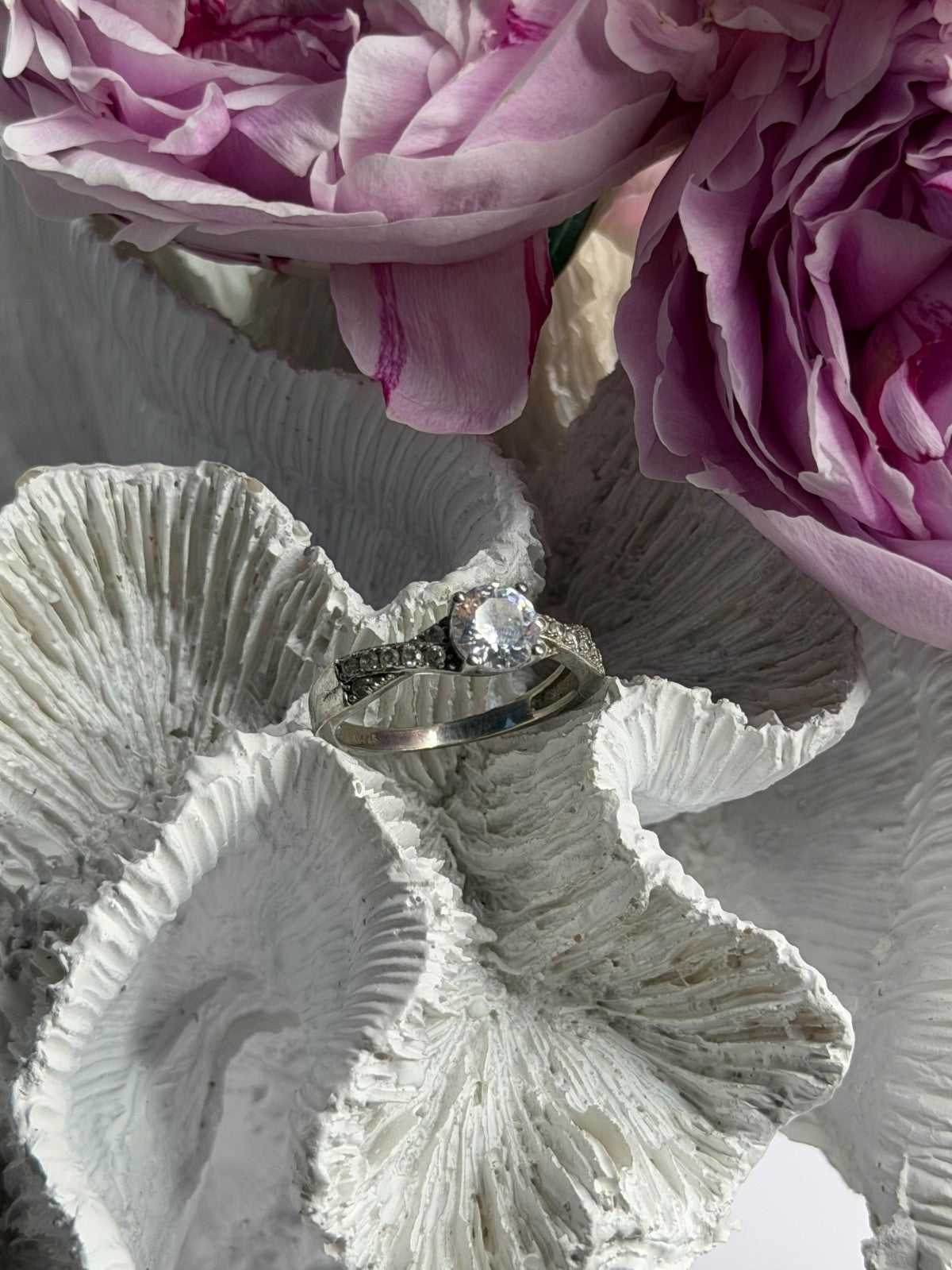 925 Sterling Silver White Spinel Ring Size 8