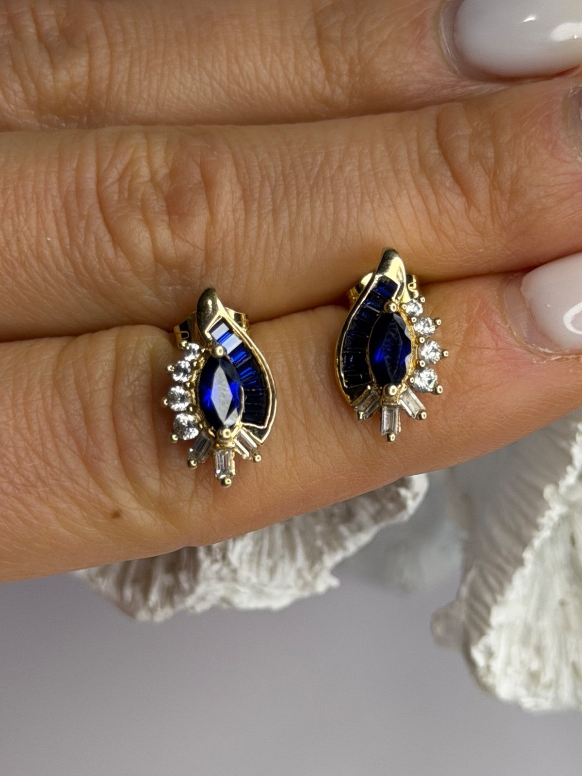 925 Sterling Silver Gold Plated Blue & White Sapphire Earrings