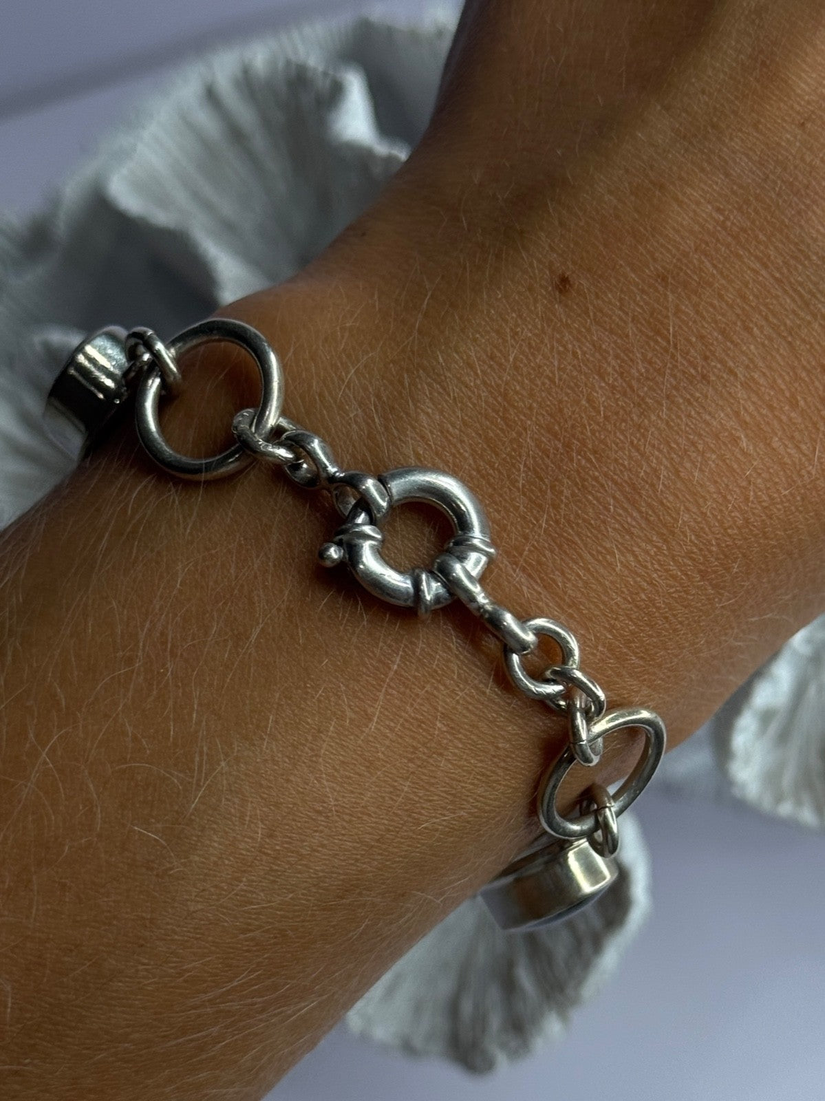 Vintage 925 Sterling Silver Onyx Bracelet Length 7