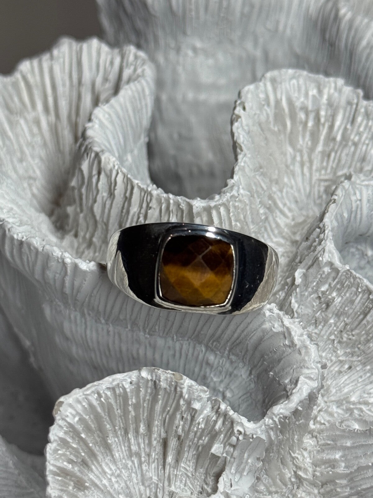 925 Sterling Silver Amber Men'S Ring Size 8