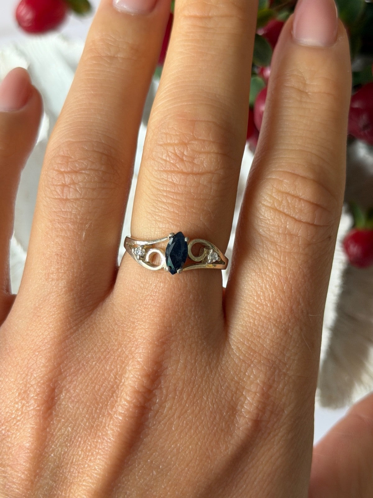 925 Sterling Silver Sapphire & Beryl Ring Size 8