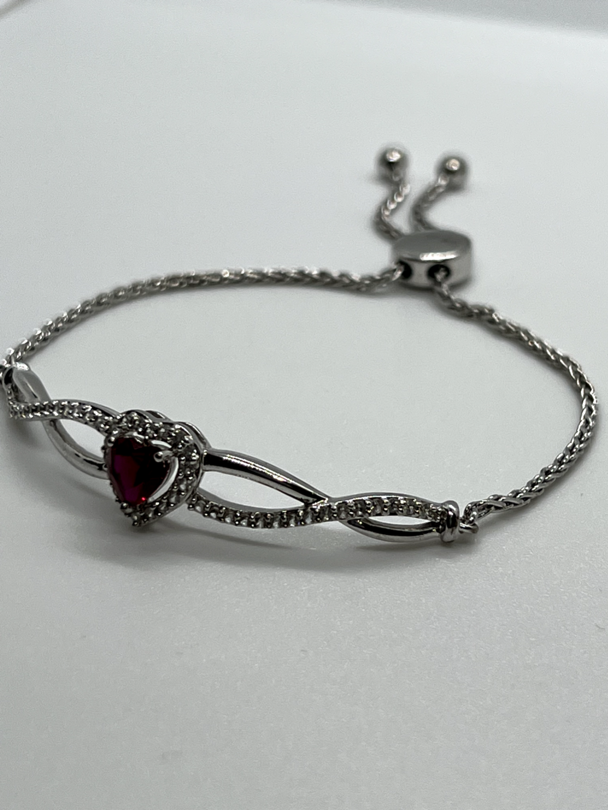 925 Sterling Silver Spinel & CZ Heart Bracelet