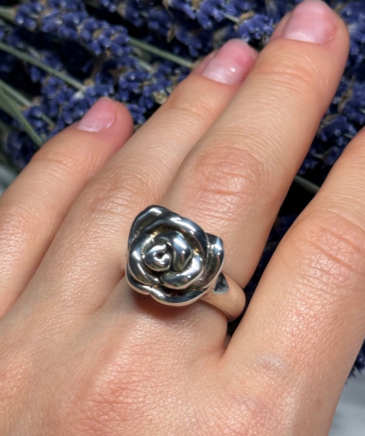 925 Sterling Silver Rose Ring Size 7