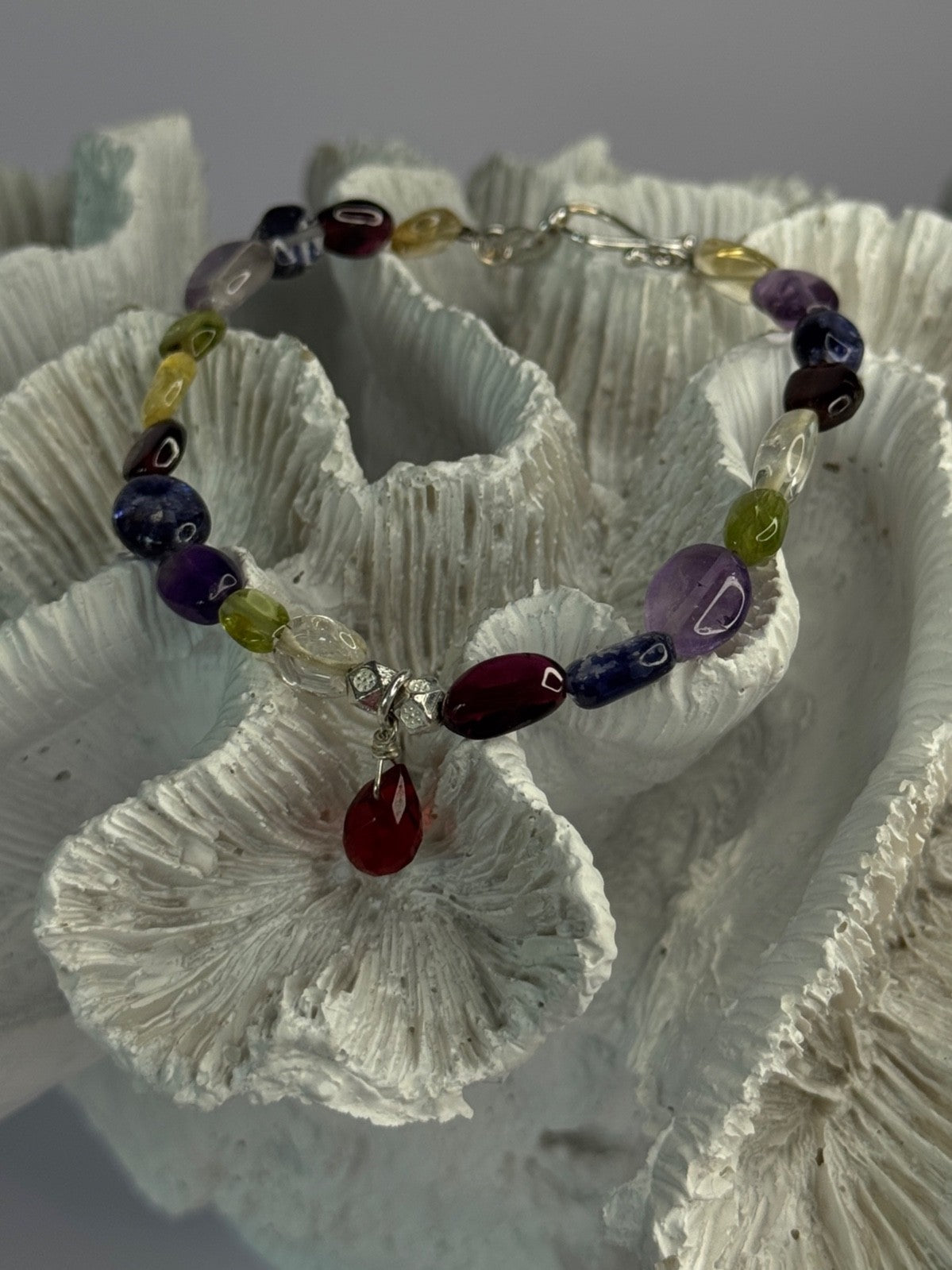 925 Sterling Silver Multi Color Gemstones Bracelet Length 7.5