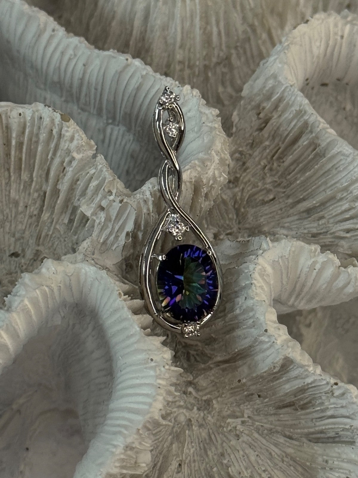 925 Sterling Silver Mystic Topaz & Beryl Pendant Length 1.40 Inch