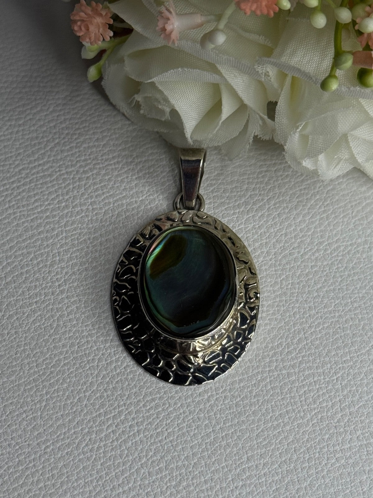 Vintage 925 Sterling Silver Abalone Pendant Length 2.10 Inch