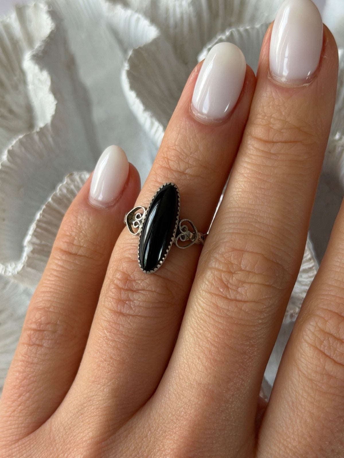 Vintage 925 Sterling Silver Black Onyx Ring Size 4