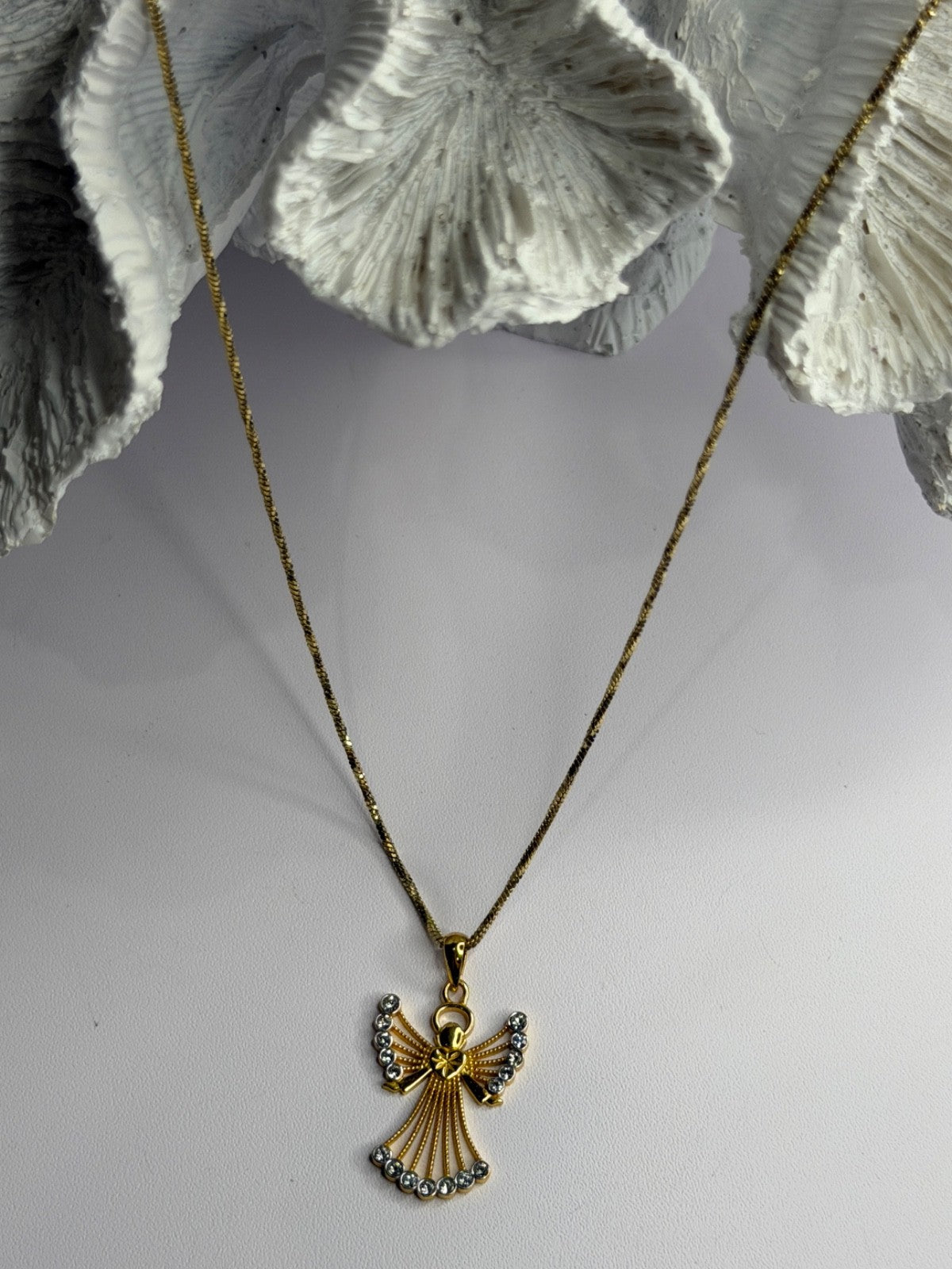925 Sterling Silver Gold Plated Angel Cz Necklace