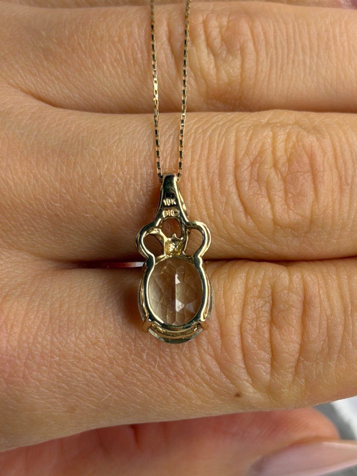 10K Yellow Gold Prasiolite & Diamond Necklace Length 18 Inch