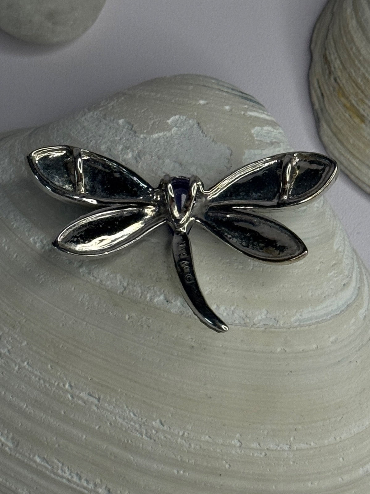 925 Sterling Silver Dragonfly Amethyst & Cz Pendant Length 1 Inch