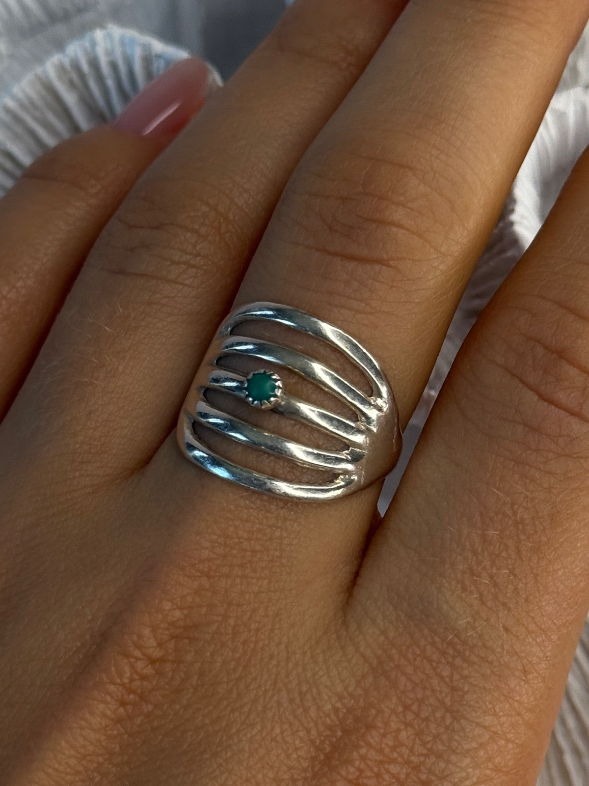 925 Sterling Silver Green Malachite Ring Size 9