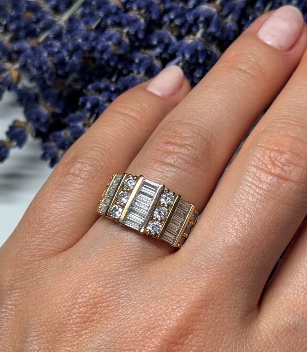 925 Sterling Silver Gold Plated CZ Ring Size 6