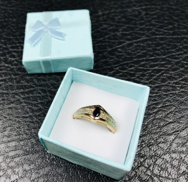925 Sterling Silver Gold Plated Dark Blue Spinel Ring Size 8