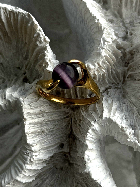 925 Sterling Silver Purple Spectrolite Cats Eye Ring Size 6