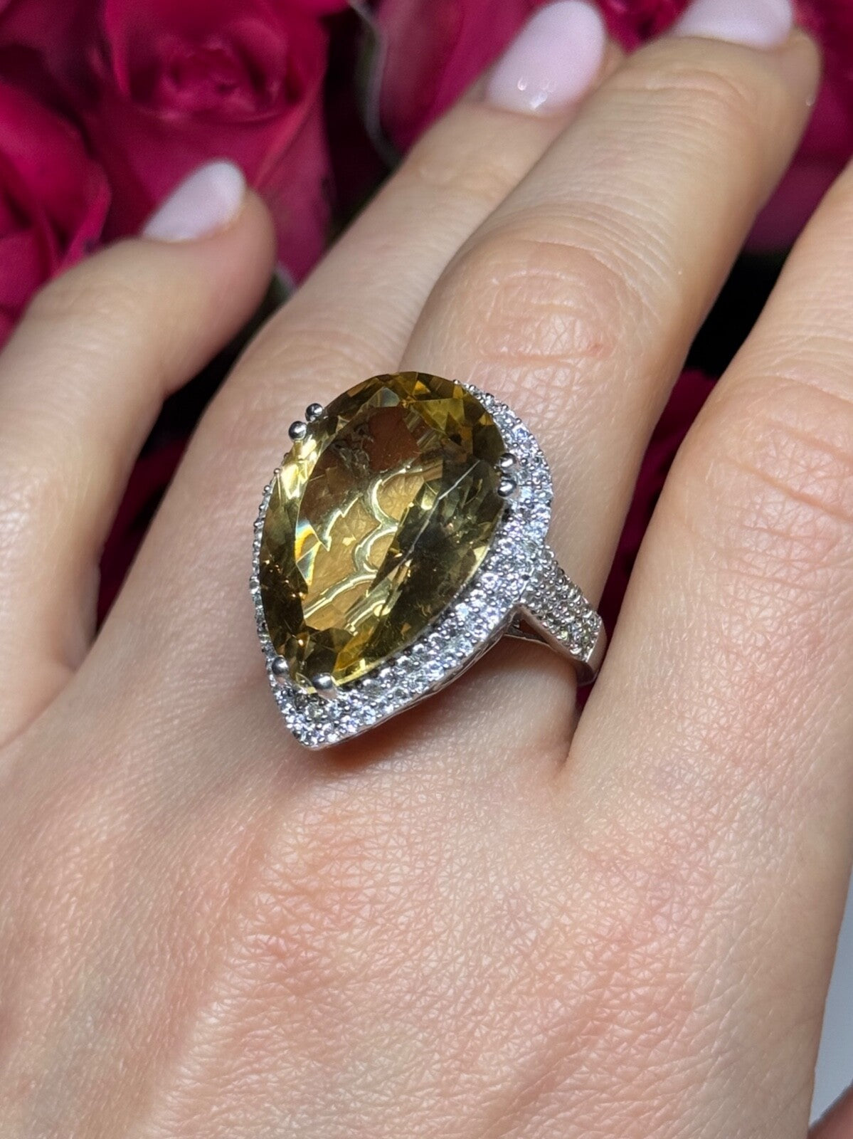 925 Sterling Silver Citrine & Beryl Ring Size 8.5