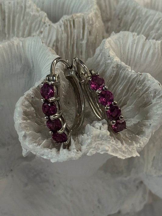 925 Sterling Silver Almandine Earrings Length 0.90 Inch