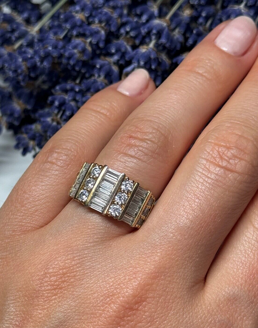 925 Sterling Silver Gold Plated CZ Ring Size 6