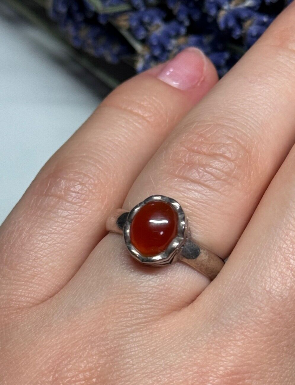 925 Sterling Silver Amber Ring Size 6