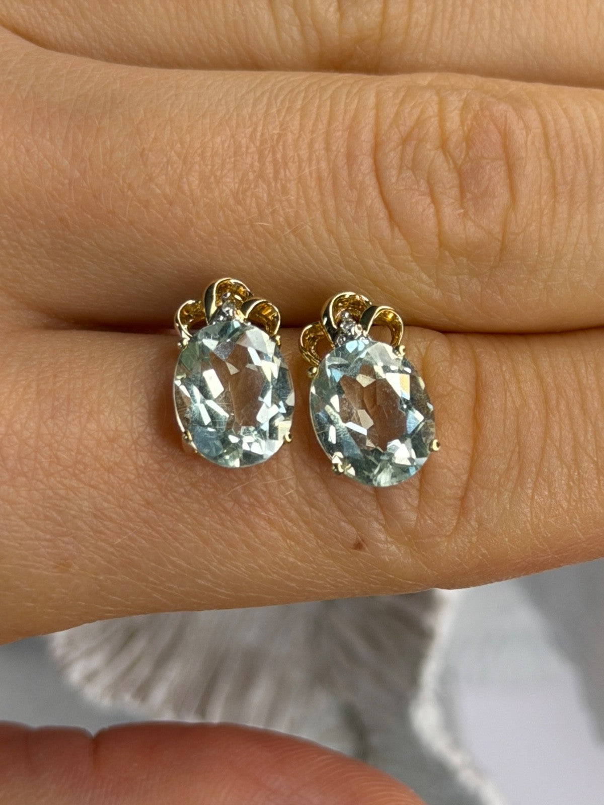 10K Yellow Gold Prasiolite & Diamond Earrings