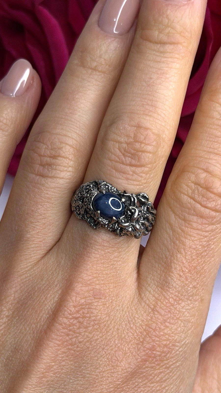 Handcrafted 925 Sterling Silver Blue Pietersite Stone Ring Size 9