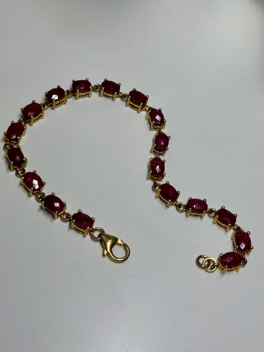 925 Sterling Silver Gold Plated Ruby Bracelet Length 7 Inch