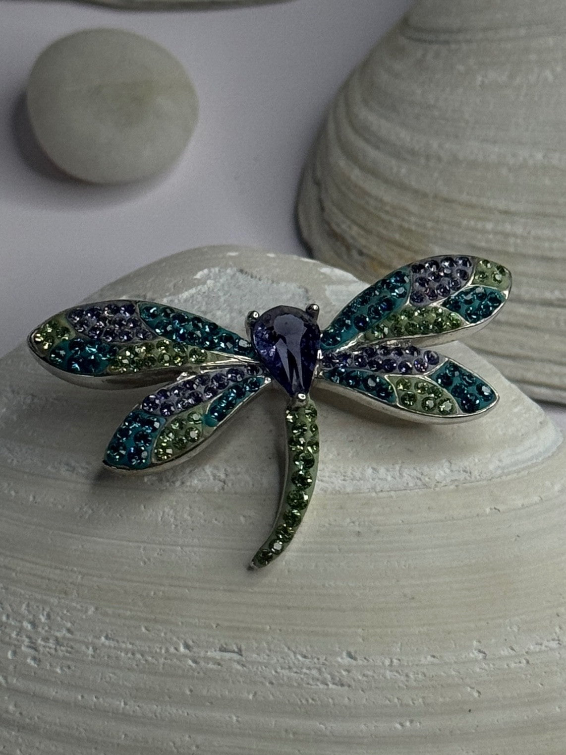 925 Sterling Silver Dragonfly Amethyst & Cz Pendant Length 1 Inch