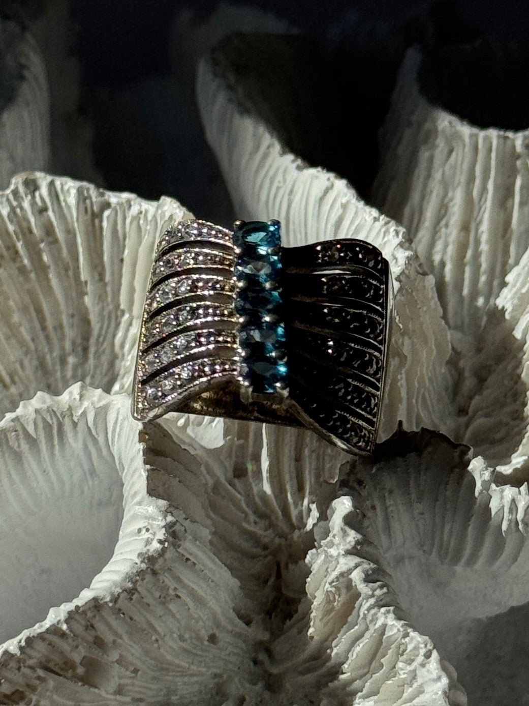 925 Sterling Silver Topaz & Beryl Ring Size 7