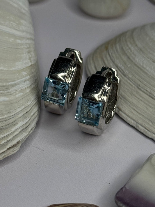 925 Sterling Silver Blue Topaz Earrings Length 0.8 Inch
