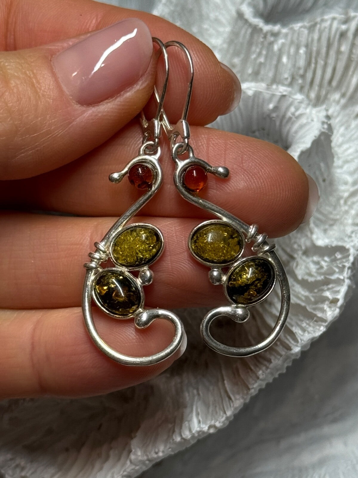 925 Sterling Silver Amber Earrings Length 2 Inch