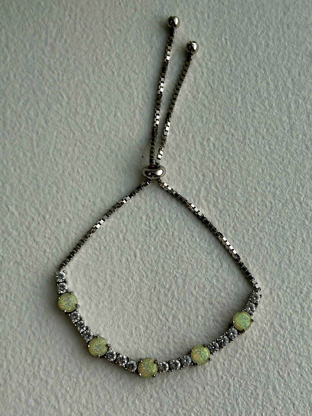 Adjustable 925 Sterling Silver Opal & Beryl Bracelet